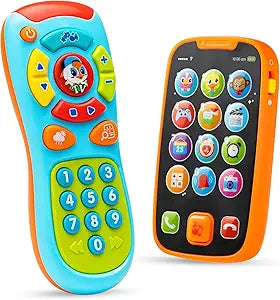 JOYIN Baby Learning Phone and Remote Toy for Toddler Fun Smartphone Toys with Music for Infants, Kids, Boys or Girls, Holiday Stocking Stuffers, Birthday and Toddler Presents Toys