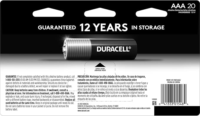 Duracell Coppertop AAA Batteries with Power Boost Ingredients, 20 Count Pack Triple A Battery with Long-lasting Power, Alkaline AAA Battery for Household and Office Devices