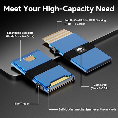 Smart Card Wallet for Men Slim: Minimalist Wallet For Men - RFID Blocking Pop Up Front Pocket Wallet, Metal Wallet 11 Card Holder