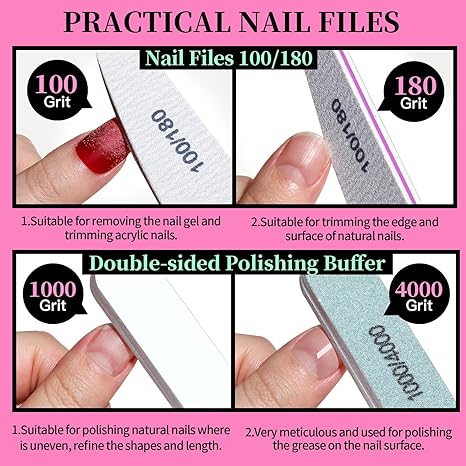 FANDAMEI Nail Care Kit, Nail Files 100/180, Nail Buffer Block, Cuticle Nippers, Cuticle Trimmer, Cuticle Pusher, Nail Tools, Nail Kit, Pedicure & Manicure Tools, Nail Prep Kit, Manicure Kit for Women