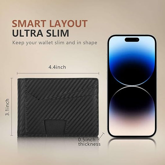 RFID Wallet for Men, Leather Mens Wallet with 2 ID Windows, Stylish in Gift Box, Perfect Gifts for Men(Black)