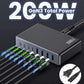 200W USB C Charger Block,GaN III USB Charging Station 8 Ports,QC4.0 Fast Charging Station Hub+PD 65W USB C Laptop Charger Adapter Compatible with MacBook Pro,DELL,iPhone 16/15,iPad,Steam Deck-Black