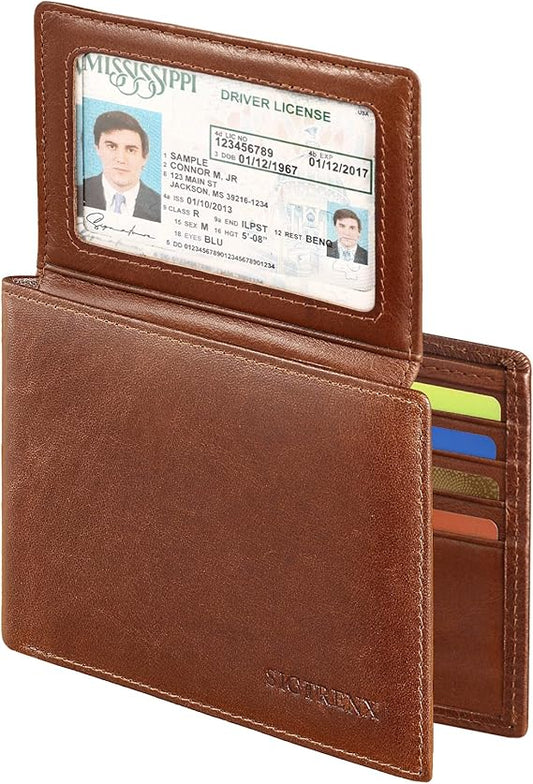 Leather Wallet for Men, Genuine Leather Mens Wallets Bifold, Rfid Blocking Men's Wallets with 2 ID Windows